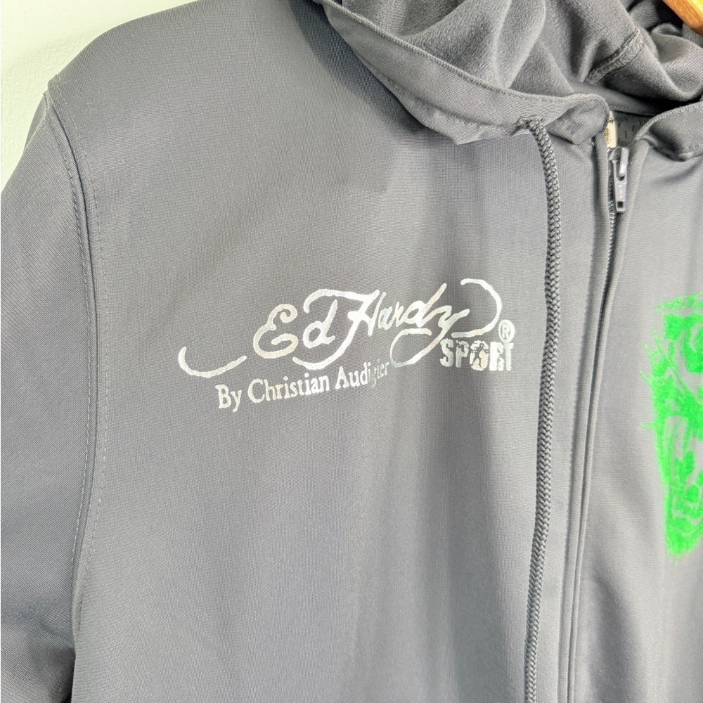 Ed Hardy Sport Men’s Gray Hooded Zip Up Jacket (L) - Picture 3 of 9